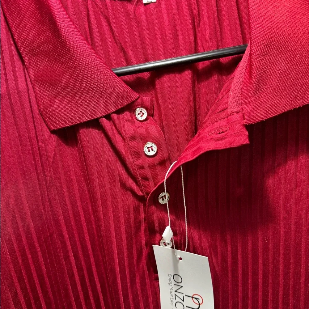 ONZCY Men’s Ribbed Stretch Polo Shirt NWT - Wine Red, Size Large - Picture 7 of 8